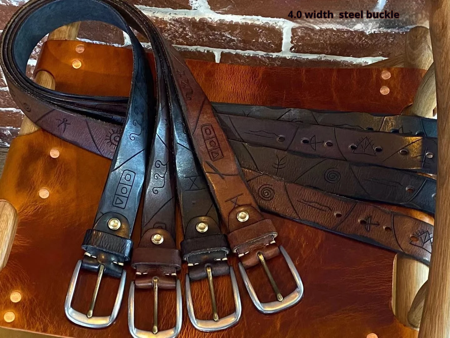 Genuine leather carved belt head layer cowhide belt men's retro denim casual belt