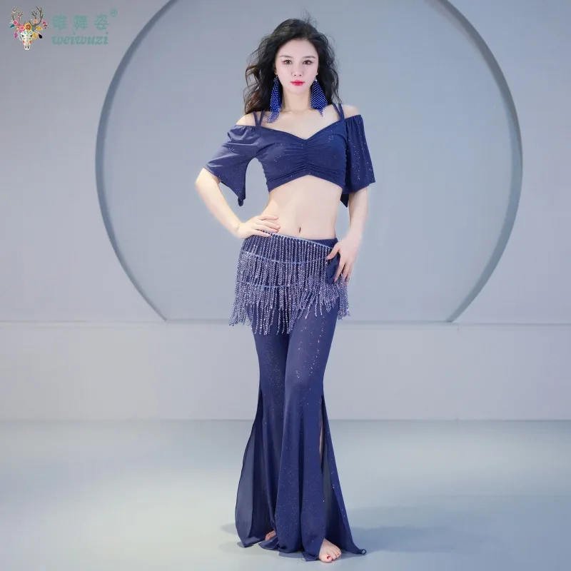 Tenue de danse du ventre à franges pour femmes, 3 pièces, Costume de danse orientale, équipe de base, strass scintillants, pantalons longs, haut en gaze, nouvelle collection