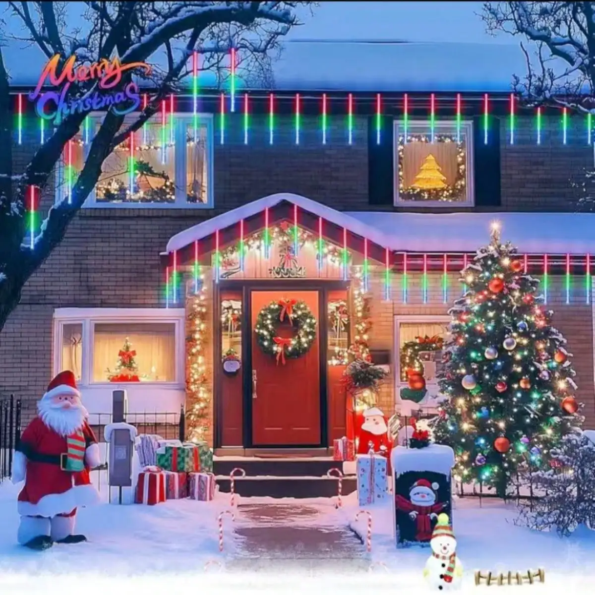 1pc 192LED Meteor Shower Lights - USB Icicle String Lights for Holiday & Party Decor