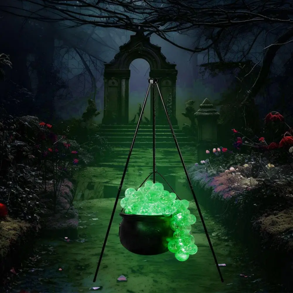 

Halloween Yard Decoration Set Witches Cauldron with String Lights for Halloween Outdoor Decor Black Plastic Candy for Cauldron