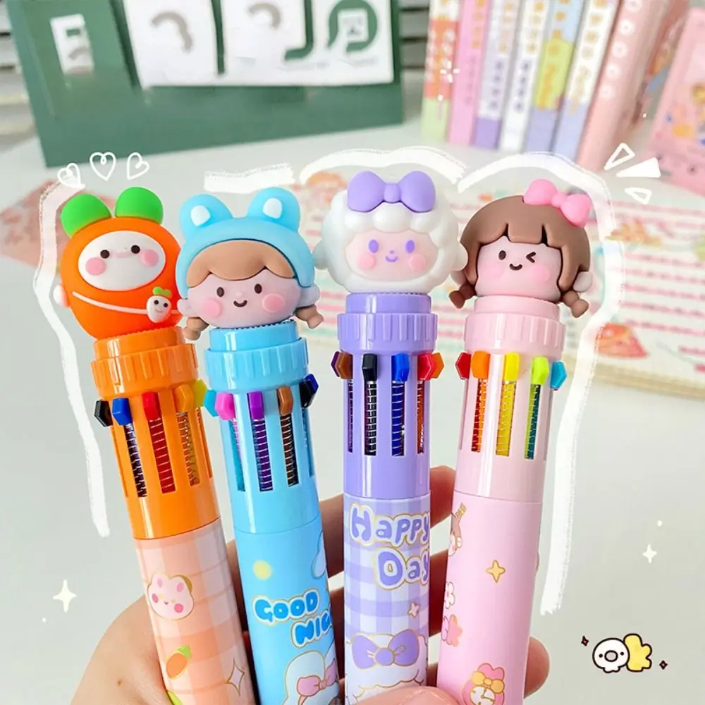 

Kawaii 10 Colors Ballpoint Pen Multi color Press Type Colorful Ink Gel Pens Korean Style High Appearance Level