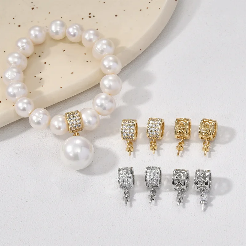 18k Gold Color Round Hollow Pendant Pin with Diamond Pearl Buckle Pendant Buckle DIY Bracelet Necklace Buckle Accessories