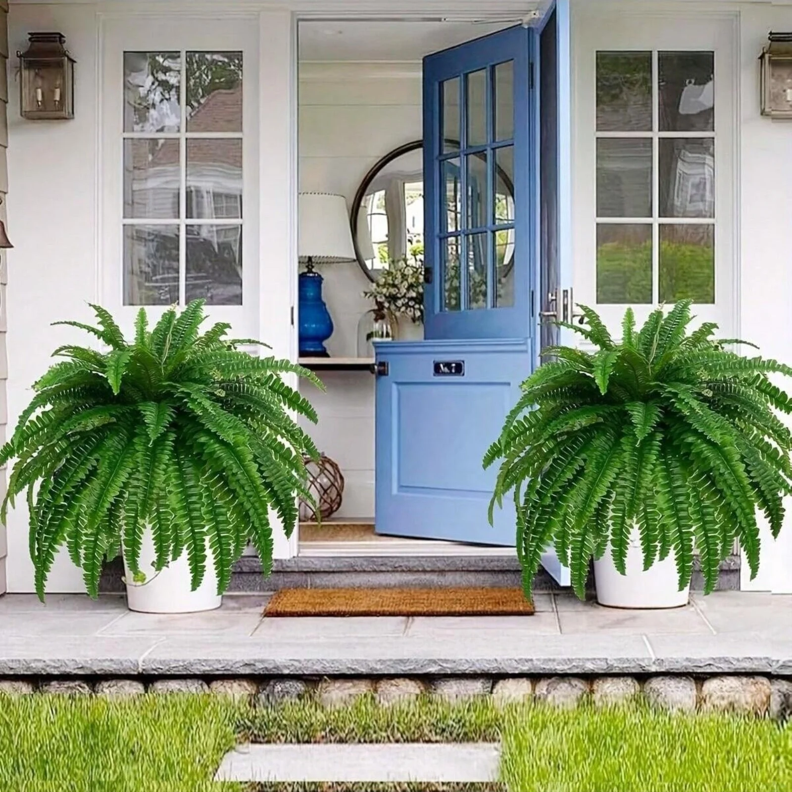 2pcs Realistic Artificial Fern Flower Arrangement Green Plant Plastic Leaf Decor Outdoor UV Resistant Simulation Green Plant