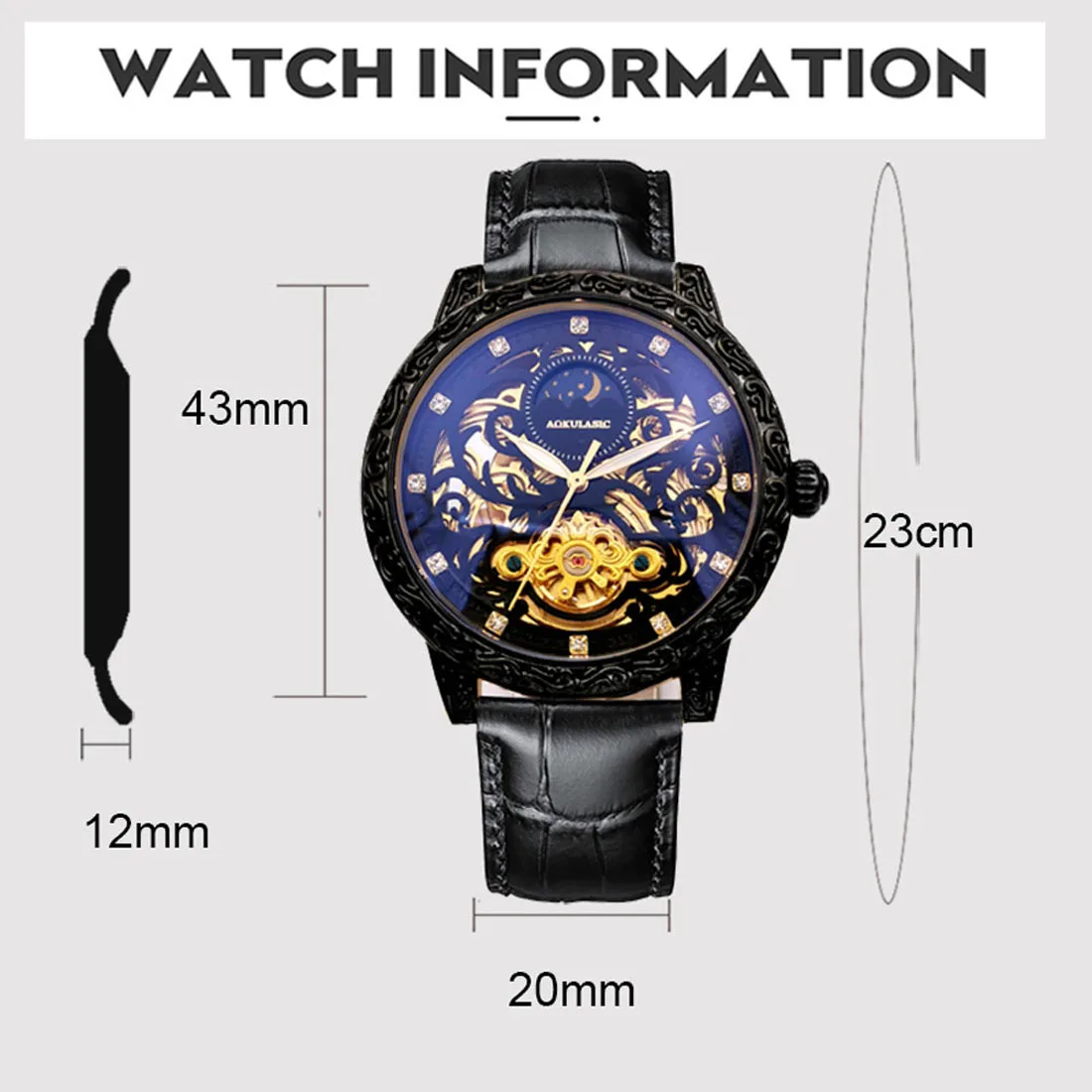 Aokulasic Automatic Men Watch Luxury Brand Mens Mechanical Watches Hollow Out Waterproof Retro Wristwatch Reloj Hombre 2023