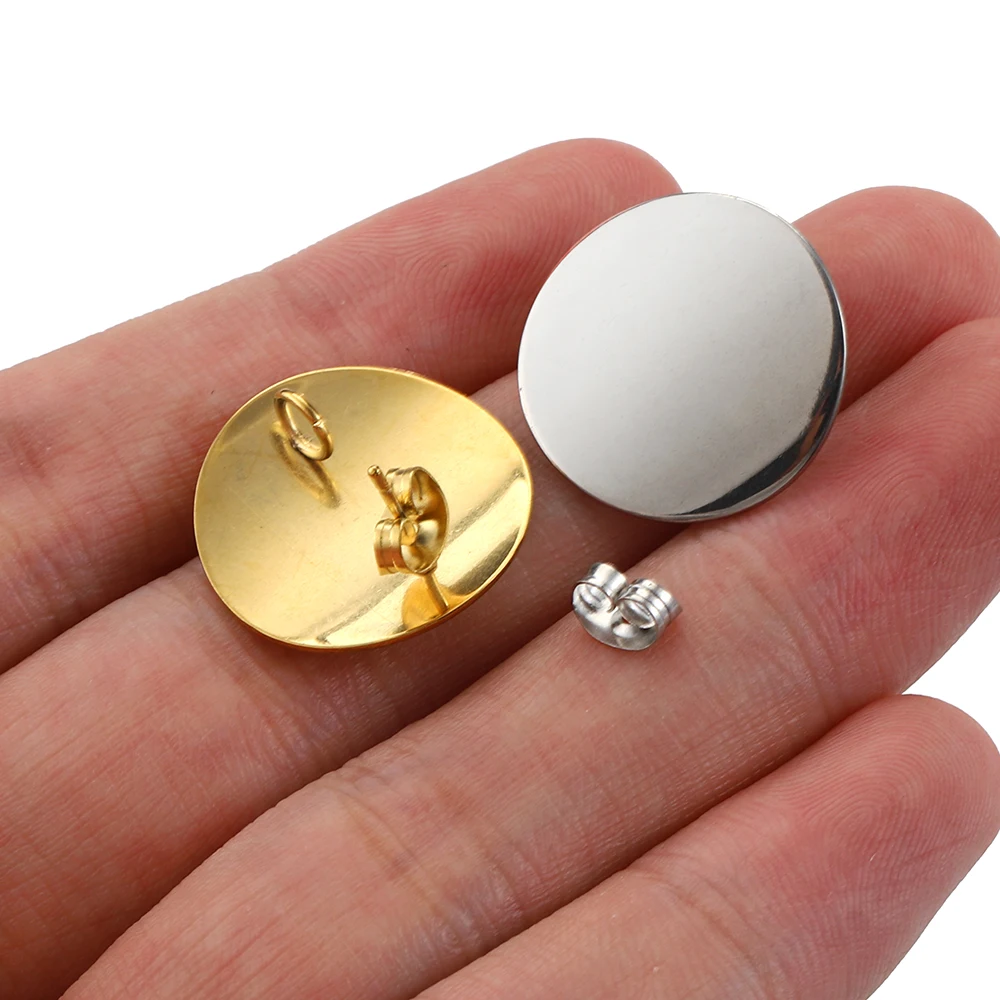 10 sztuk 20mm ze stali nierdzewnej złote okrągłe wygięte kolczyki podstawa z zatyczką do uszu do tworzenia biżuterii DIY kolczyki komponenty dostaw — zdjęcie 3