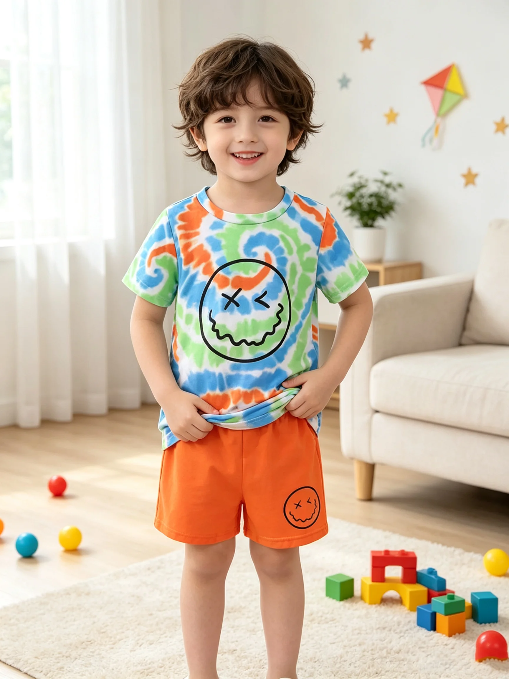 Colorful Tie Dye 2-Piece Boys' Summer Clothing Set - Short-Sleeved T-Shirt And Shorts Casual Outfit for Kids