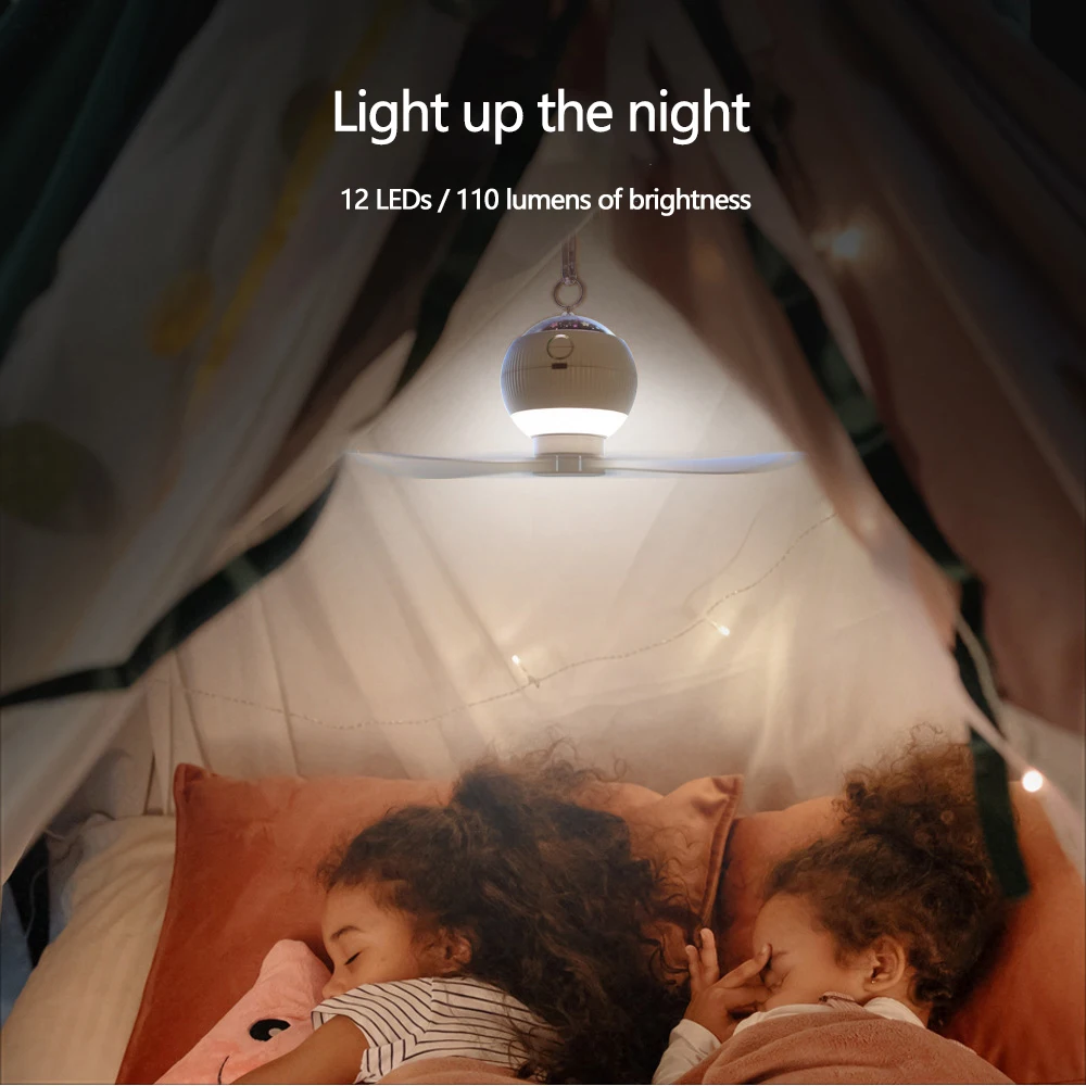 شفرة مروحة قابلة لإعادة الشحن، شفرة مروحة حديثة قابلة للفصل لغرفة النوم وغرفة الأطفال وغرفة النوم والتخييم وإضاءة مروحة مريحة