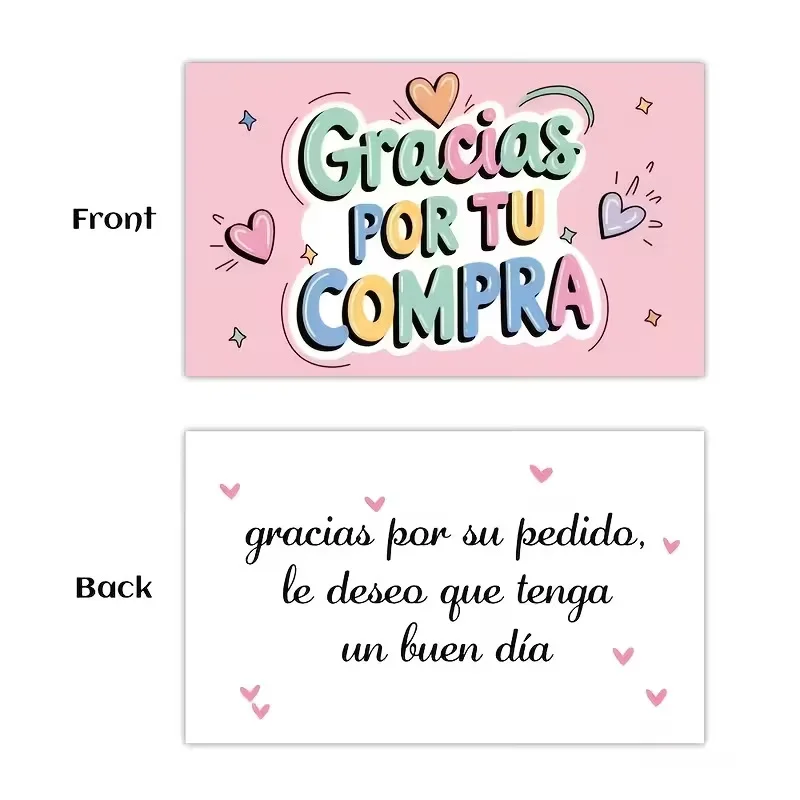 50pcs 5.4x9cm Pink Spanish Thank You Cards Gracias Stickers Colorful Mini Greeting Note Cards for Appreciation Decorative Card - view 3