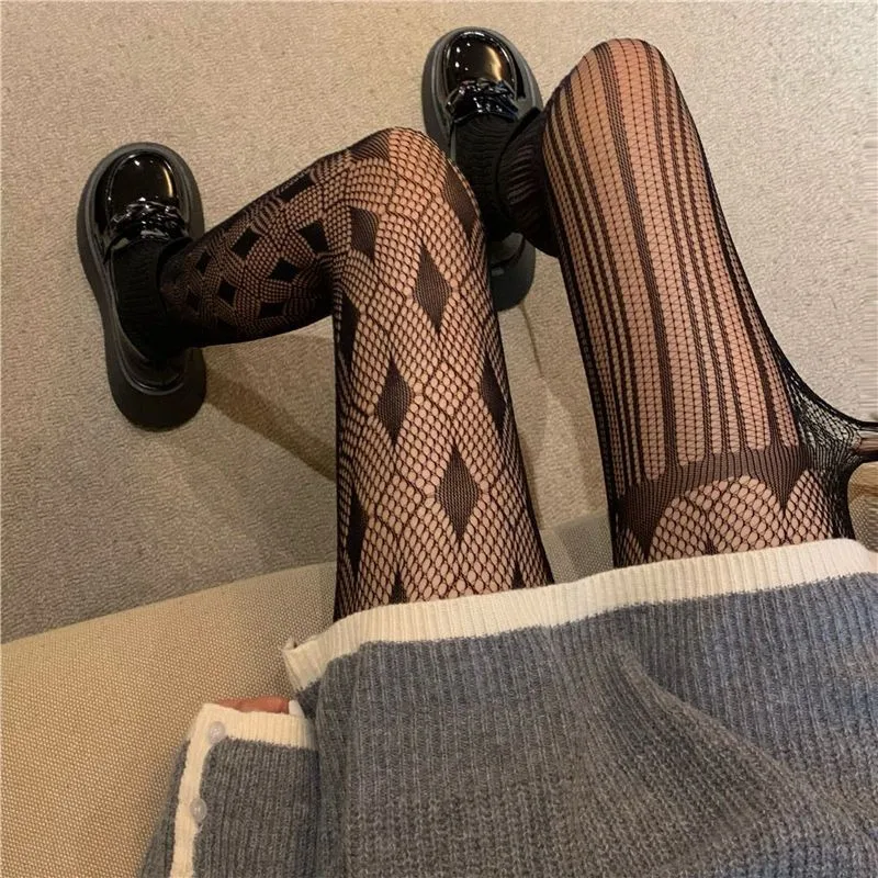 

Design Sense AB Lace Fishnet Stockings Sweet Cool Dark Lolita White Black Pantyhose Spliced Fishnet Tights