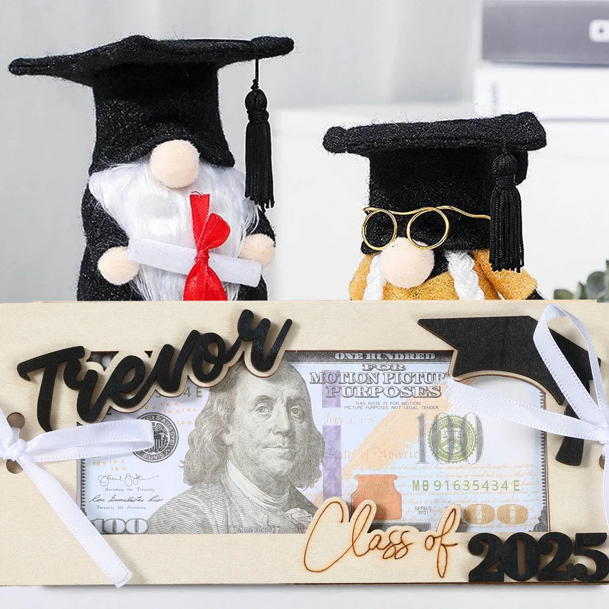 Graduation Decoration Wooden Money Holder Class of 2025 Graduation Wallet Cash Storage Box Photo Frame Graduation Desktop Decor