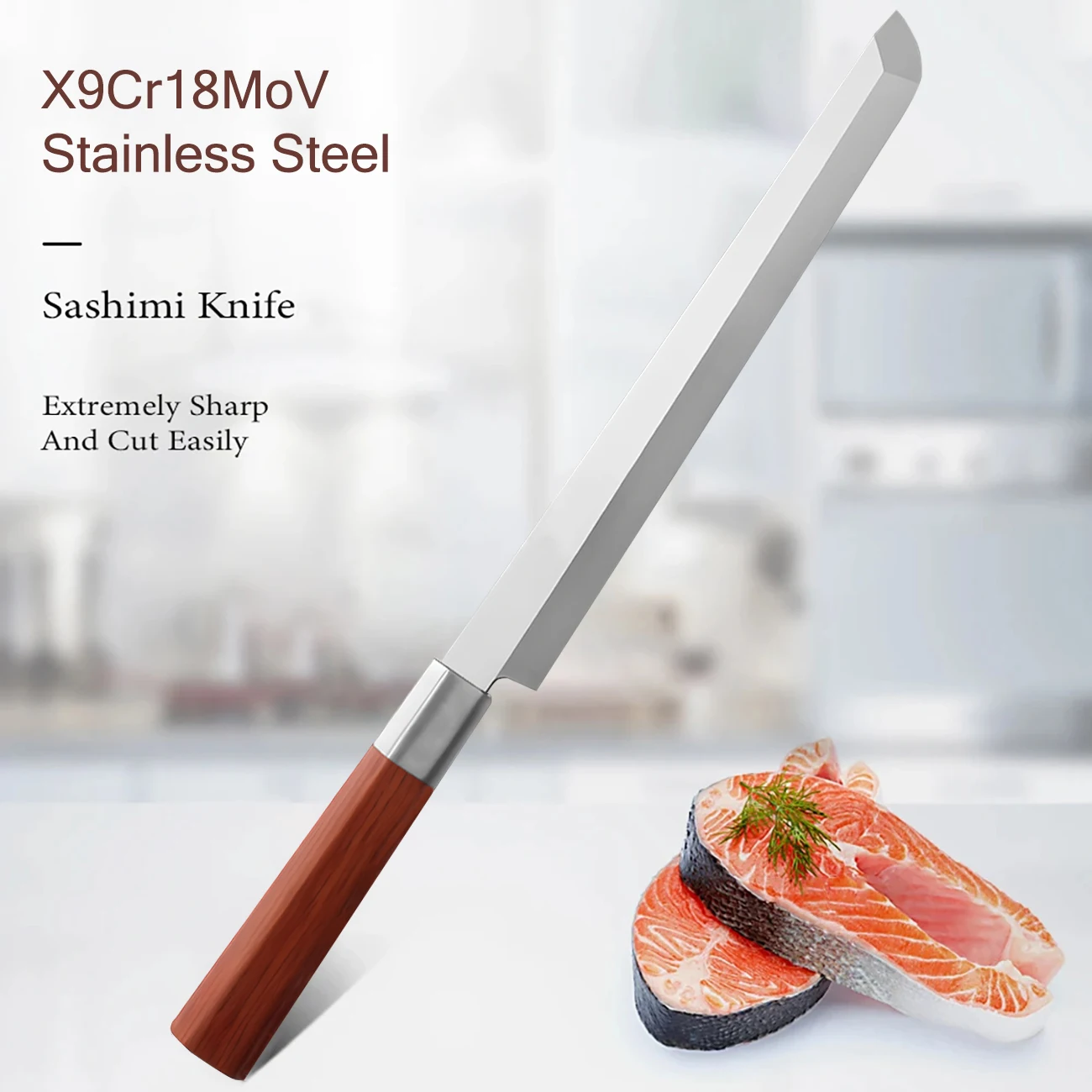 1PC,Japanese Sushi Knife Salmon Sashimi Professional Knife Stainless Steel Slicing Knife Cooking Fishing Cleaver Meat knife