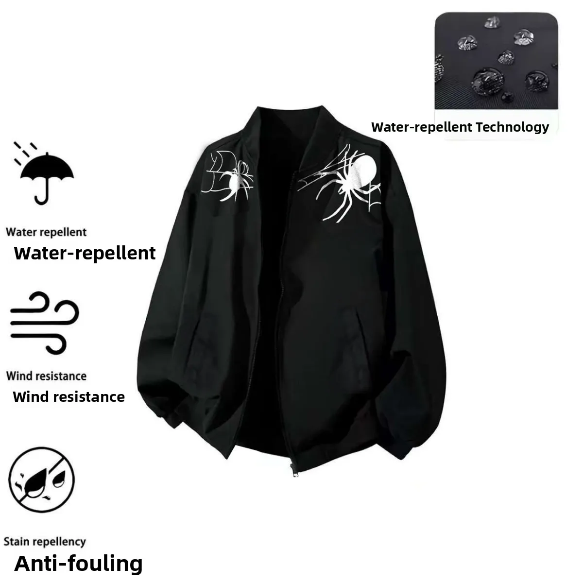 Jaket Baseball Pilot Amerika Motif Laba-laba Trendy, Gaya High Street, Musim Semi Gugur, Model Stand Fit, Fashion Remaja, Anti Angin...