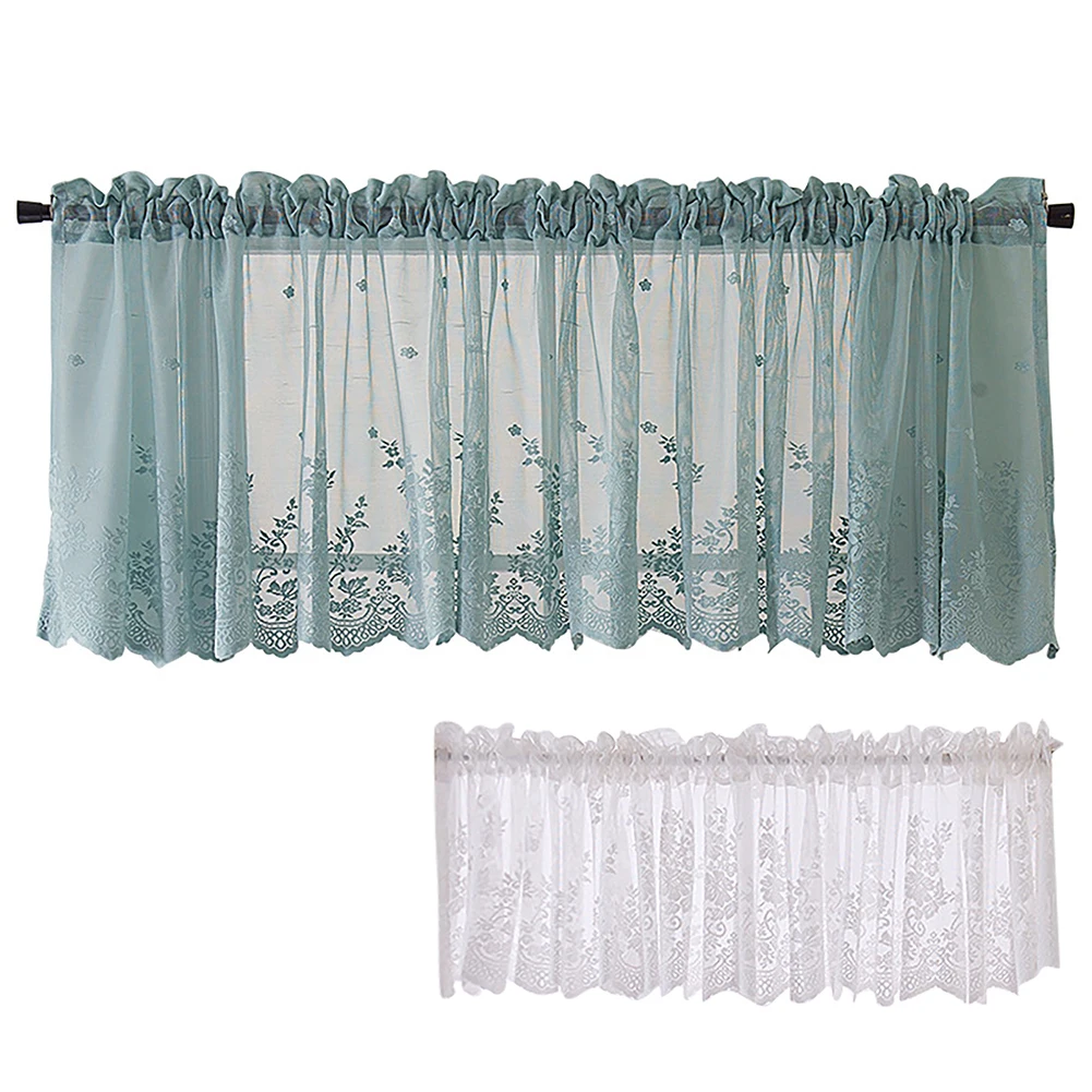 Lace Short Curtains Heat Light Blocking Rod Pocket Sheer Curtains For Kitchen Basement Bedroom Decor