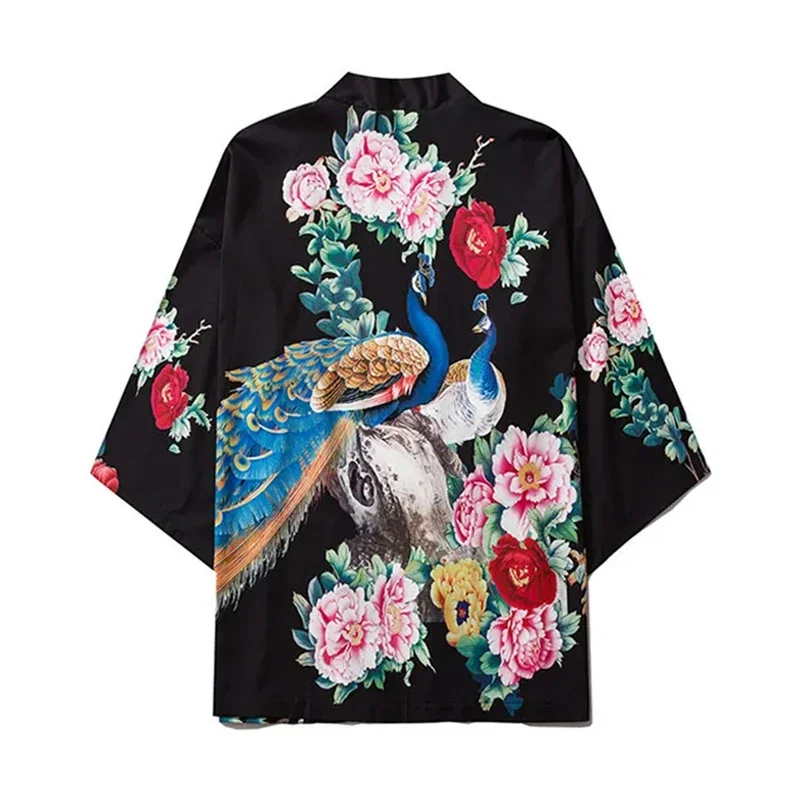 Women\'s Kimono Ukiyo-e Flower Cardigan Cosplay Japanese Clothing Cardigan Kimono Men\'s Samurai Haori Beach Cardigan Yukata