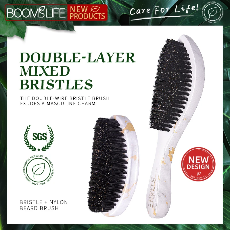 Custom 360 Wave Brush For Men Shaving Brush Boar Bristle Wood Beard Brush Cepillo Barba Curve Palm Wave Brush Wood Beard Comb