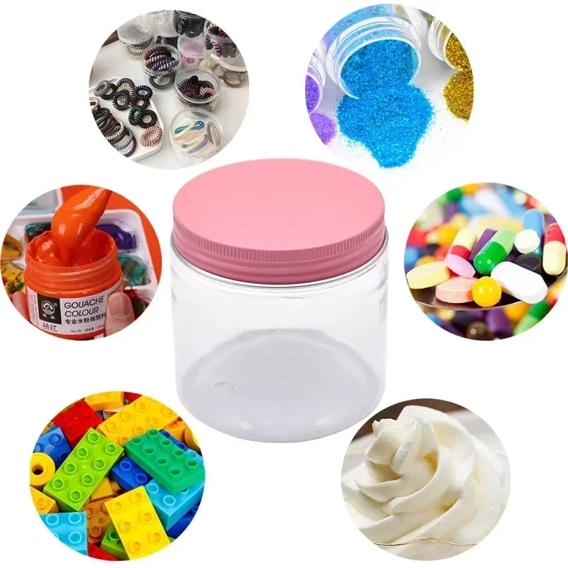 12pc 200/250ml Clear Plastic Jar With Pink Aluminum Lids Empty Face Cream Cosmetic Container Gold Travel Refillable Bottles Box