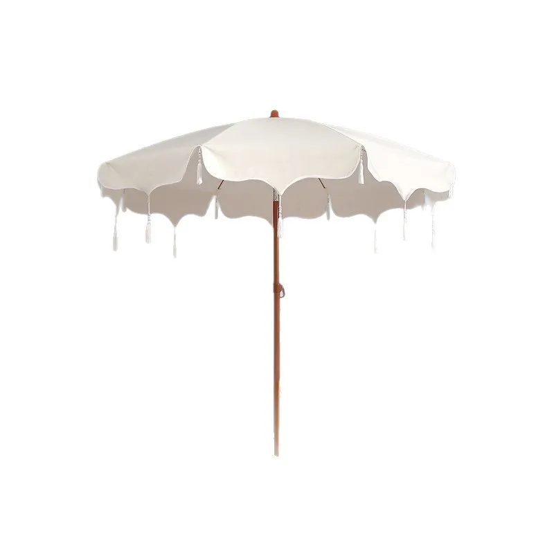 Outdoor Courtyard Commercial Stall Sun Umbrella Pendant Tassel Design Thickened Bold Frame UV‑Protection Parasol