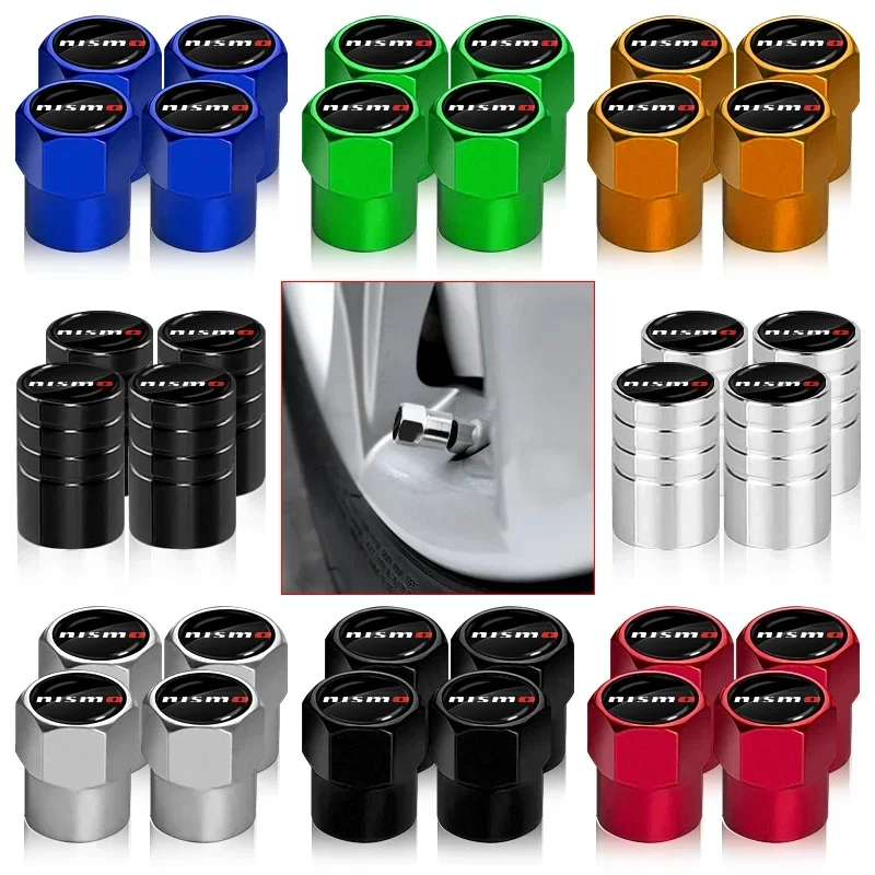 4Pcs Metal Car Logo Wheel Tire Hex Valve Caps Stem Case Covers for Nissan Nismo Teana Qashqai 350Z 370Z GTR Almera Tiida Juke