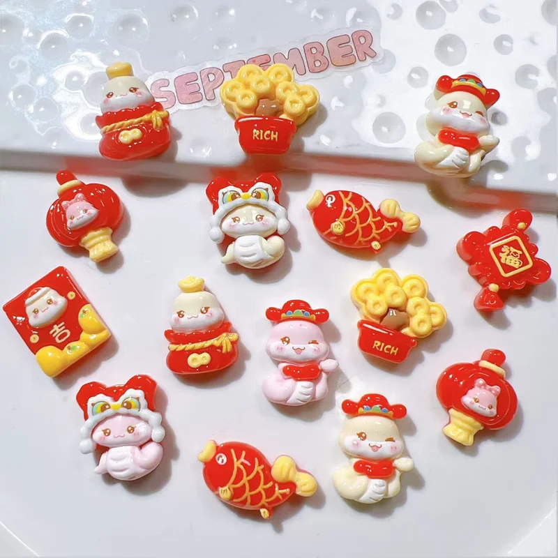 10pcs 3D Cute Cartoon New Year Resin Snake Shape Pattern Nail  Charms Nail Art Manicure  For DIY Luxury Accessories