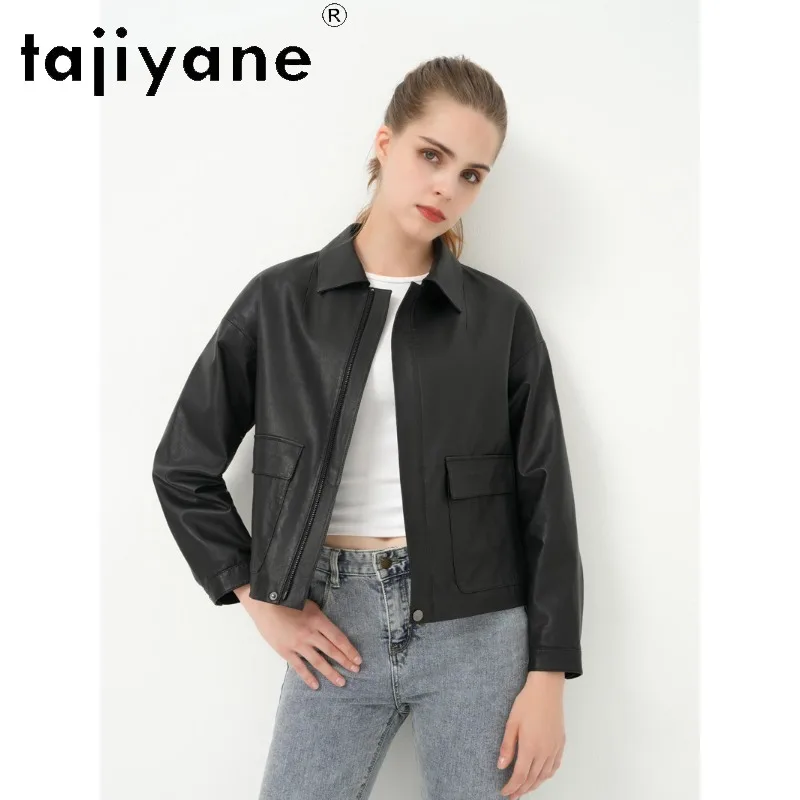 TAJIYANE Spring Autumn Genuine Leather Jacket Woman Black Vegetable Tanned Sheepskin Jackets for Woman Short Leather Coat 가죽자켓