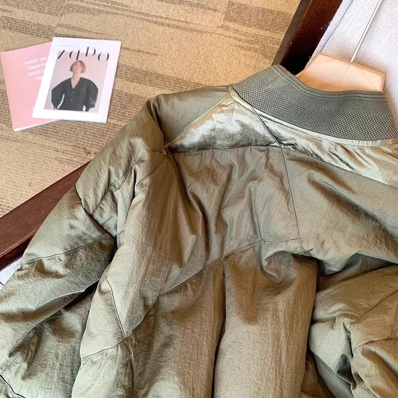 Retro ort Stand Collar Cotton Jaet Women's Faionable Versatile Warm Zipper Closure Cotton Outerwear for Autumn Winter