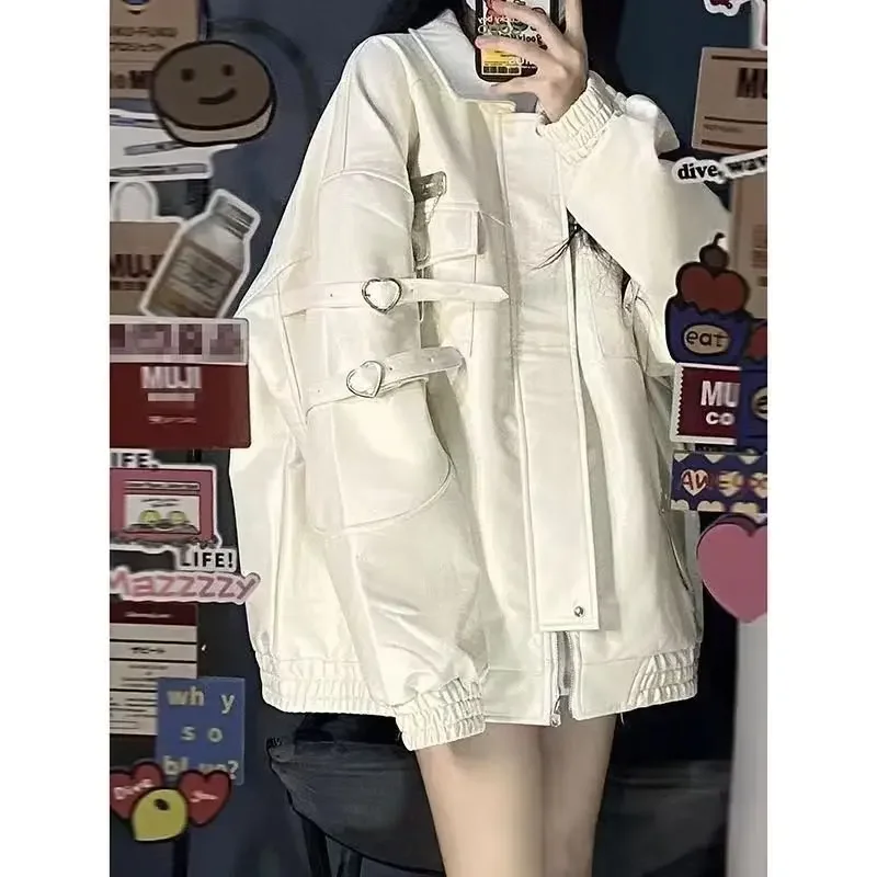 

Streetwear Jackets for Women Harajuku Vintage Oversized Outwear Fashion BF Casual Y2k Tops Korean PU Coat Clothes for Teens