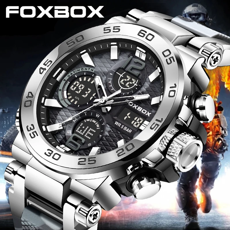 FOXBOX New Watches Luxury Men Digital Sport Waterproof Quartz Wristwatch Luminous Date Military Mens Watch Fashion Reloj Hombre