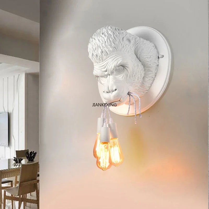 Modern Simulation Resin Gorilla Wall Lamps Personalized Retro Animal LED Bedroom Bedside House Decors  Lighting Fixtures