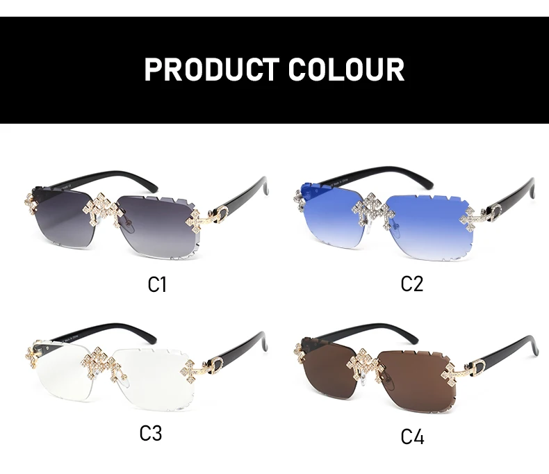 Luxuriöse quadratische randlose Edelstein-Schliff-Sonnenbrille im trendigen Retro-Stil der 90er-Jahre-Hip-Hop-Diamant-Schliff-Linse, rahmenlose Sommer-Sonnenbrille für Männer und Frauen – Detail 6