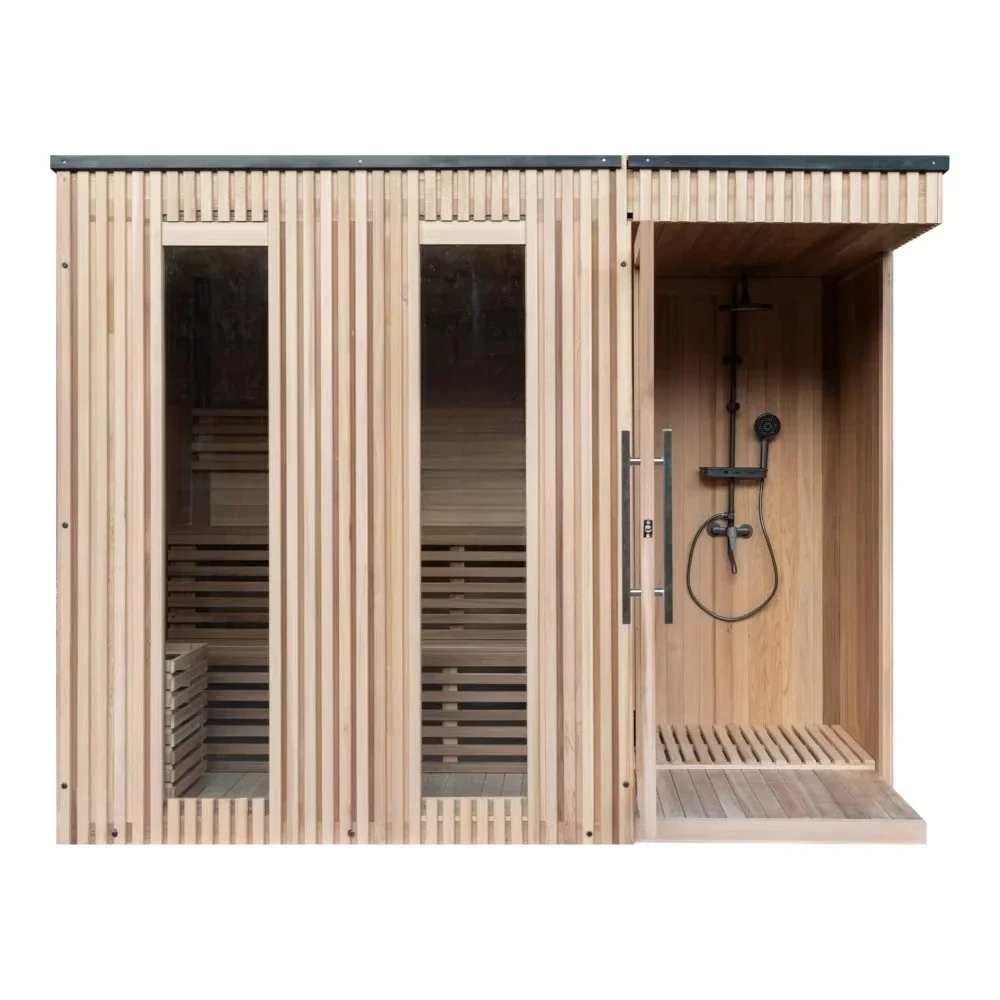 Outdoor steam cube sauna villa garden outdoor sauna with separate shower