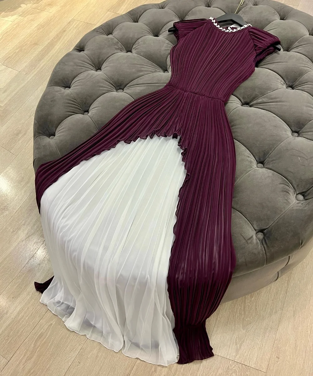 

Customized Classic Chiffon Ruched Pleat A-line O-Neck Long Dresses Bespoke Occasion Party Chinese Style