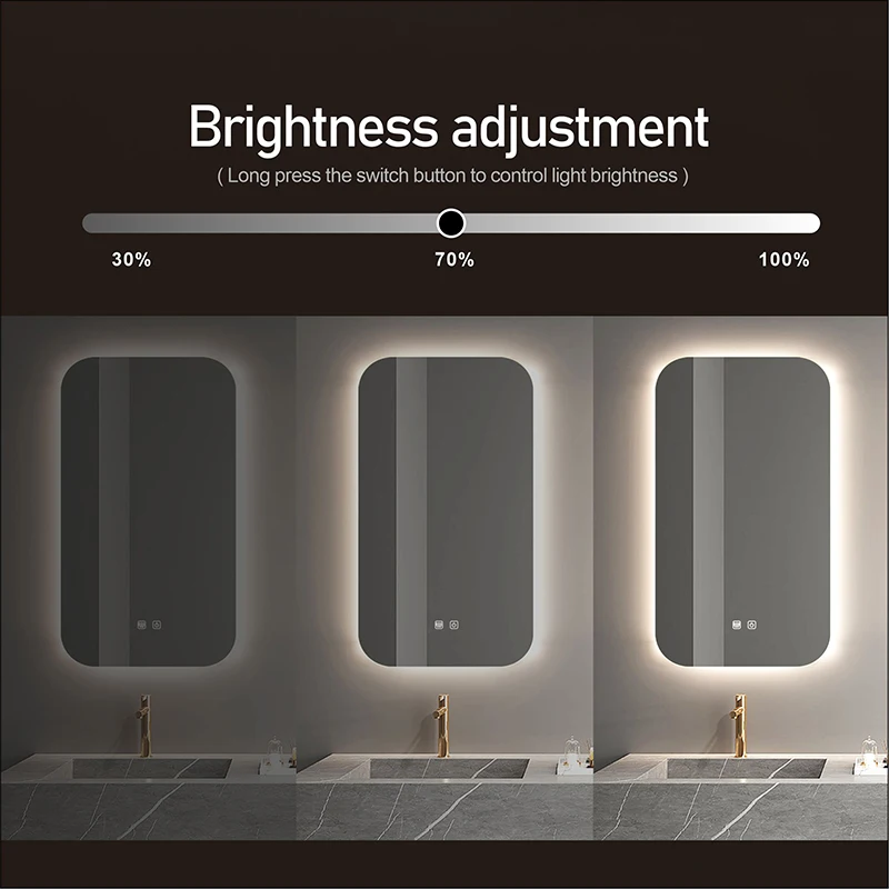 Imagem -06 - Espelho Retangular do Banheiro Inteligente com Luz Anti-fog Dimmer de Brilho Led de Três Cores Vaidade do Banho Maquiagem de Corpo Inteiro