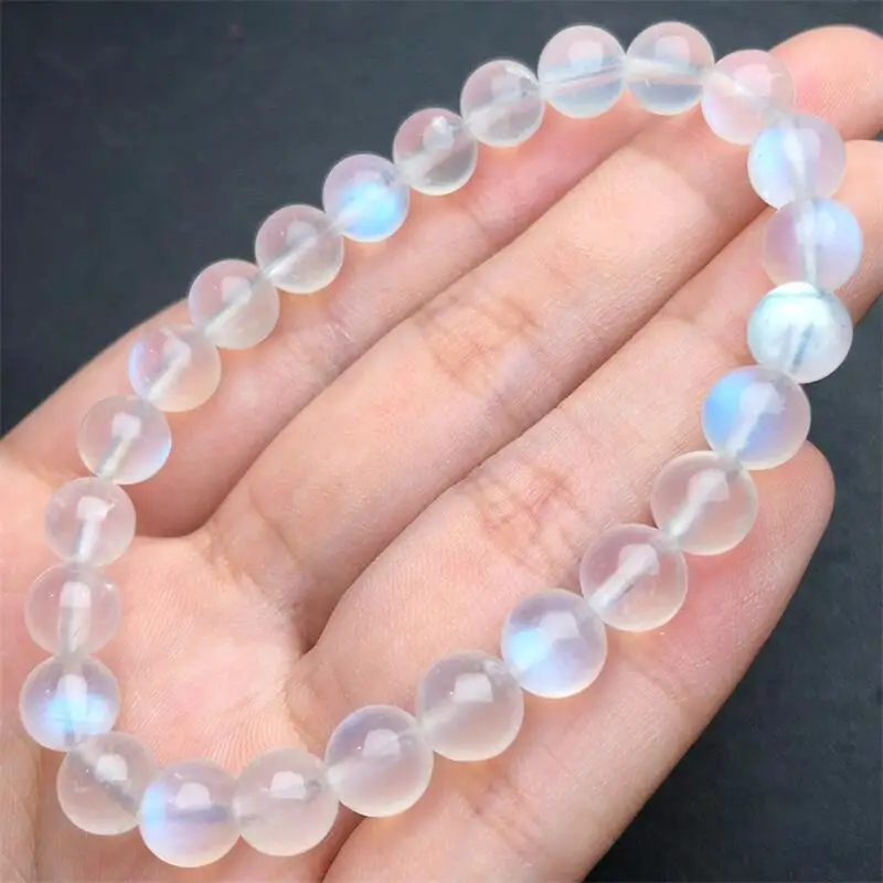 7.5MM Natural Blue Moon Stone Bracelet Reiki Healing Fengshui Stone Fashion Jewelry For Women Holiday Gift 1PCS