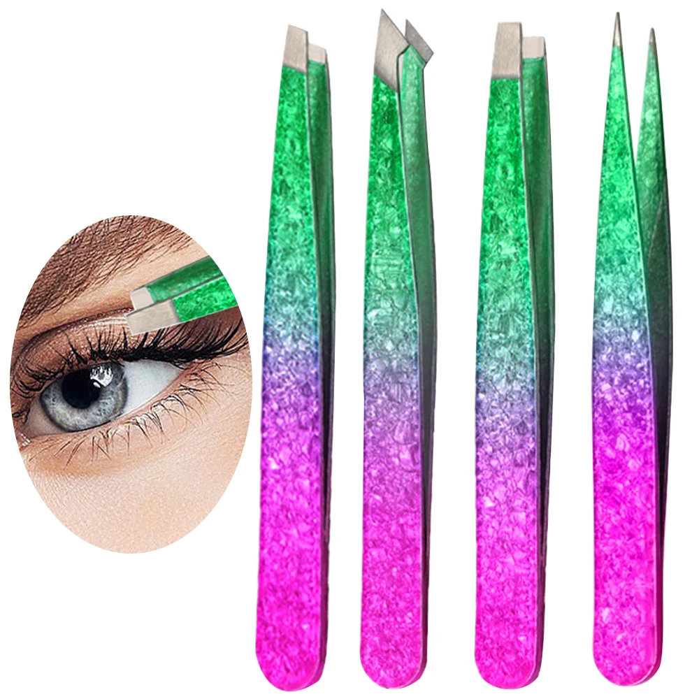 1/4PCS Pinzette per Estensione Ciglia Professionale In Acciaio Inox Pinzette A Punta Curva Set Punta A Punta Strumento di Trucco di Bellezza Per Le Donne