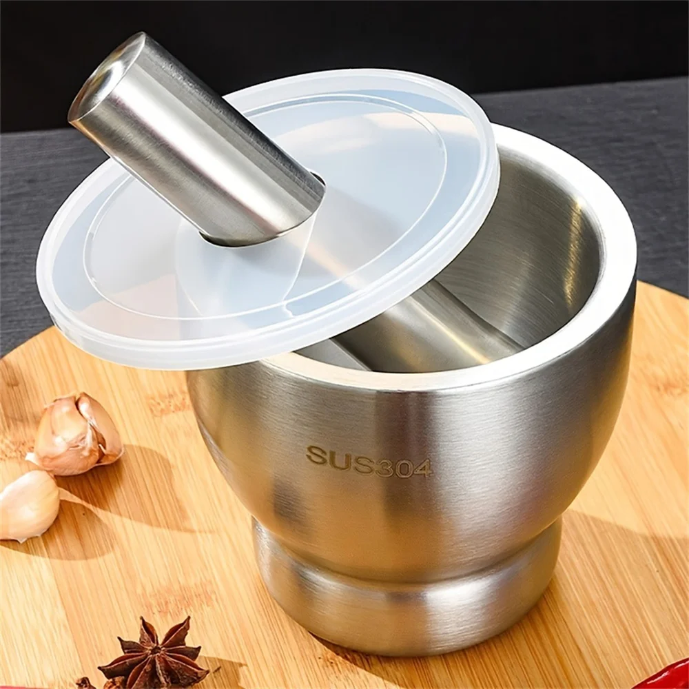 

Thickened double-layer stainless steel seasoning bowl garlic puree grinder, pestle jar, bowl garlic pestle