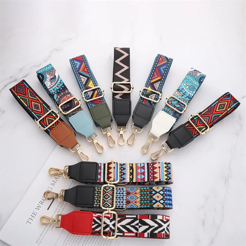 3.8cm Nylon Flower Pattern Wide Bag Straps Crossbody Women Handbag Belt Adjustable Replacement Shoulder Bags Strap Accessories