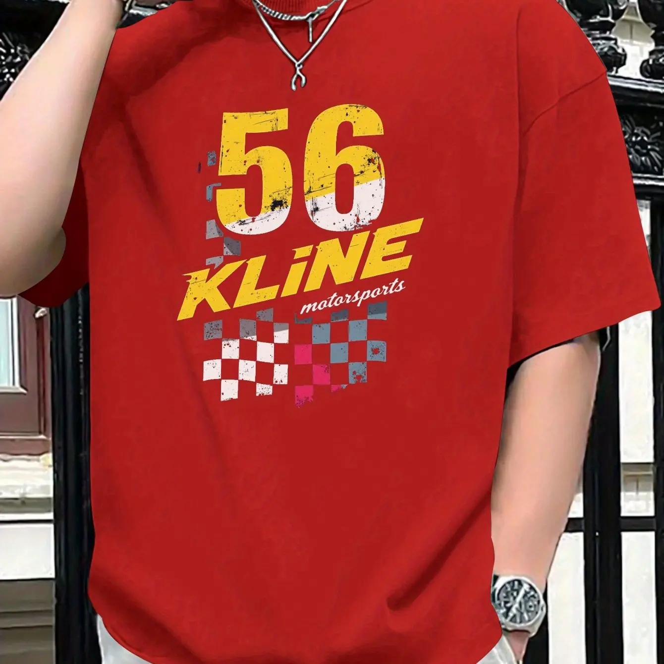 

Chessboard Men's Vintage 56 Kline Motorsports Energy T-Shirt - Vintage Racing Printed 100% Cotton Comfort