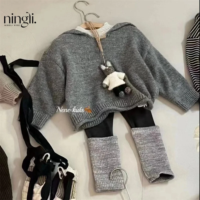 

Autumn New Children's Clothing Children's Clothing Girls' Preppy Style Large Lapel Sweater Solid Color Head Cover Sweater