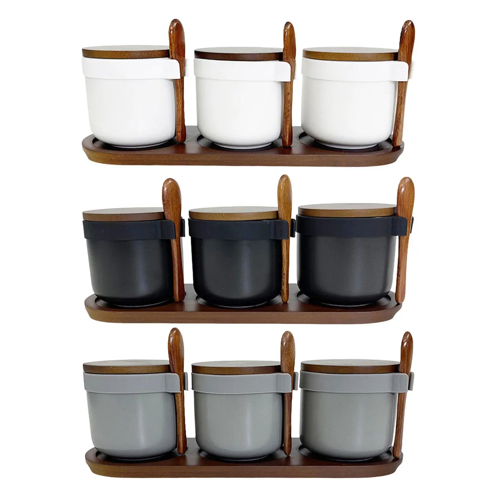3x Ceramic Spice Jars Porcelain Condiment Jars Set for Sugar Kitchen Storage