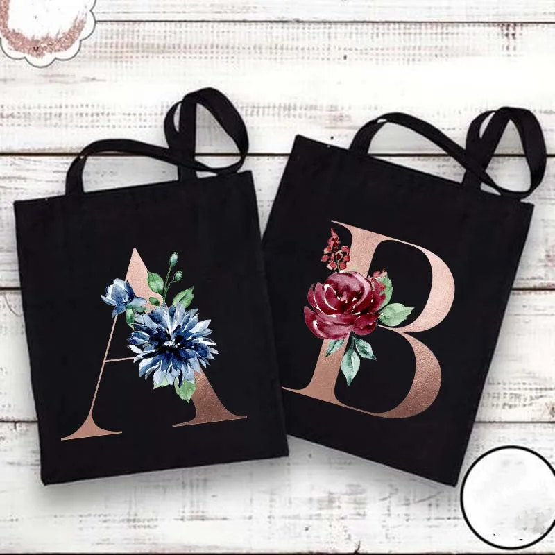 

Alphabet Print Bridesmaid Totes Canvas Shopping Bags Bridal Bachelorette Party Shoulder Bag Fashion Beach Handbags Wedding Gifts