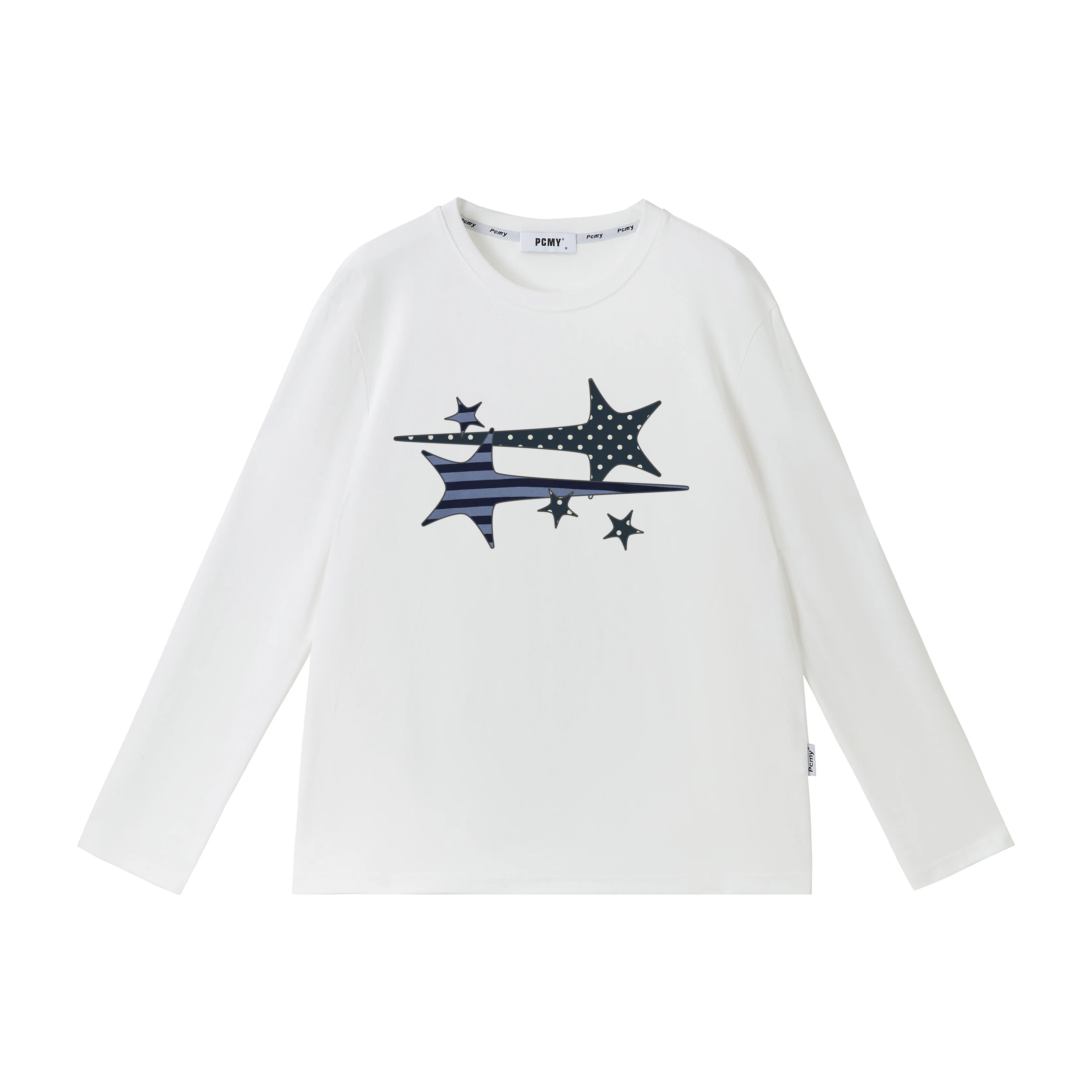 Long Sleeve T-Shirt PCMY Star Pattern Print Loose Casual Style round Neck Comfortable Cotton Men's Women's Early Autumn Fashion