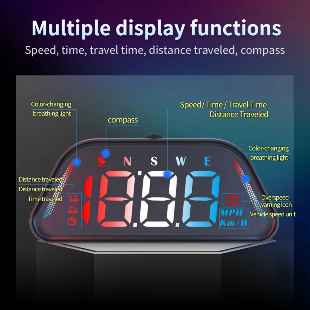 For Night Driving Car HUD Head Up Display Rotary Suction Cup Mount Accurate GPS Speed Display For Car Windshield