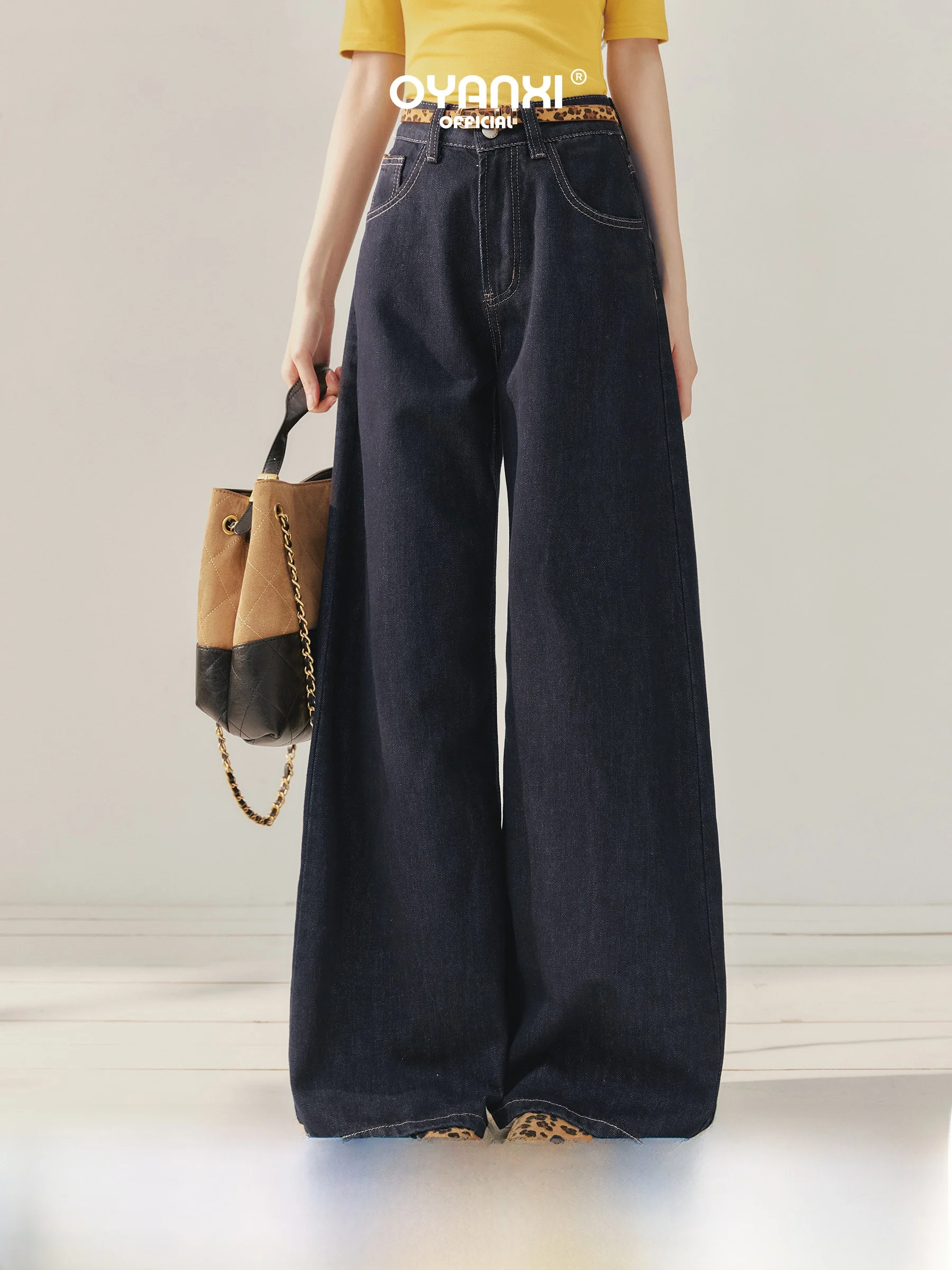 

Женские джинсы с высокой талией и широкими штанинами, синие, свободные, прямого кроя, классические, для весны и осени