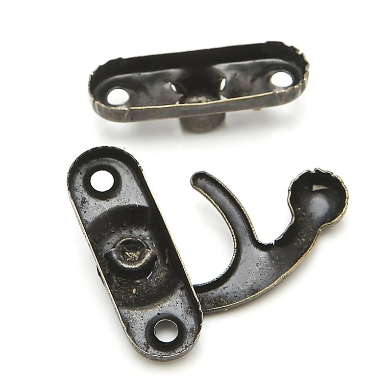 10x Antique Metal Catch Curved Buckle Horn Lock Clasp Hook Gift Jewelry Box Padl