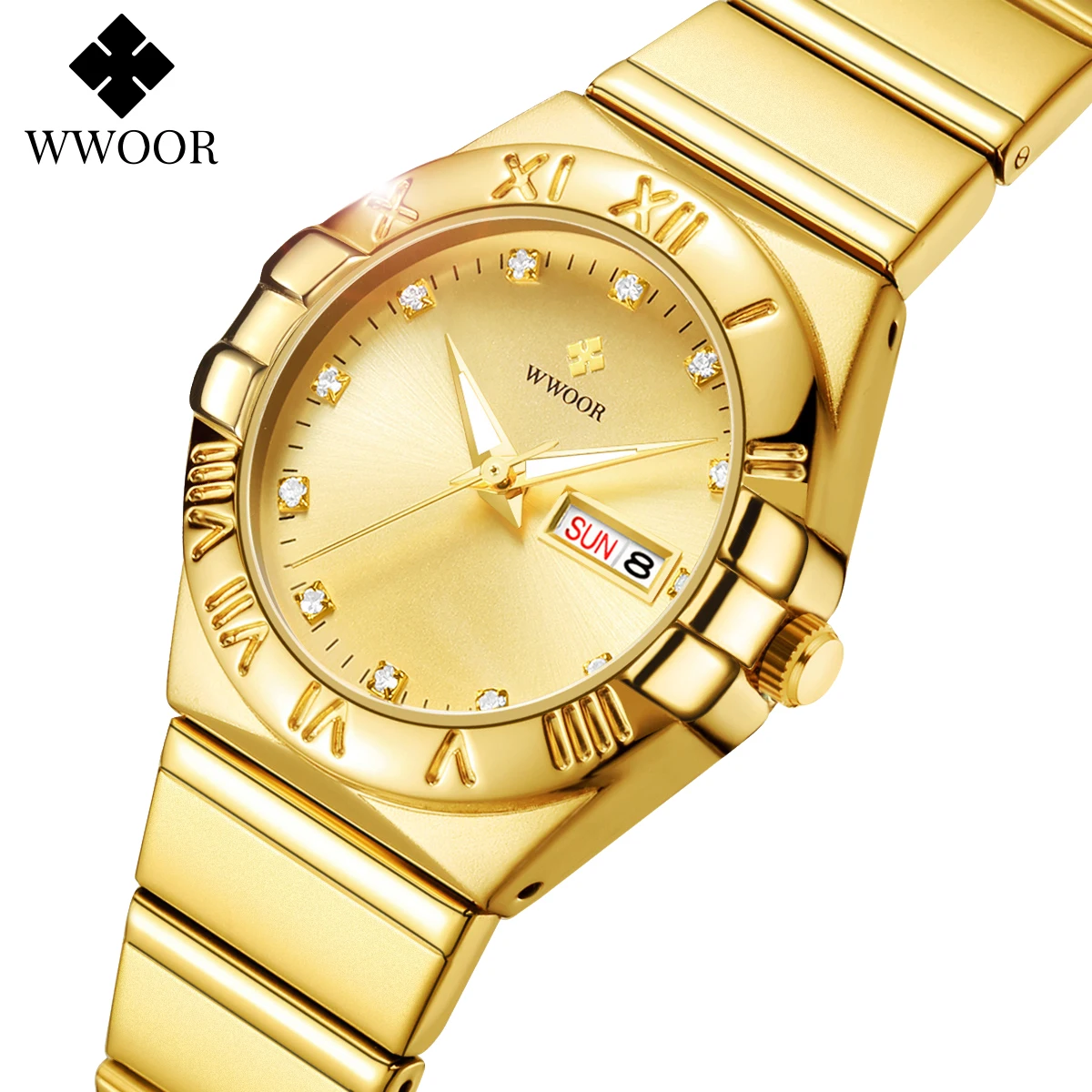 Fashion Wwoor Women Top Brand Luxury Golden Full Stainless Steel Quartz Watch Ladies Waterproof Elegant Clock Relogio Feminino