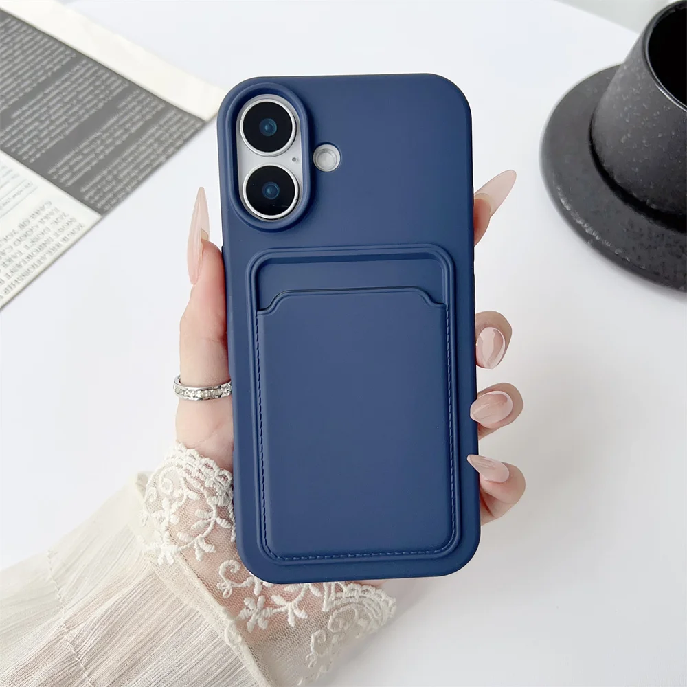 Klassisches Mattes Einfarbiges Kartenetui für iPhone 17 Pro Max 16 15 14 13 12 11 Pro Max Mini Plus Silikon Sturzsichere Weiche Hülle