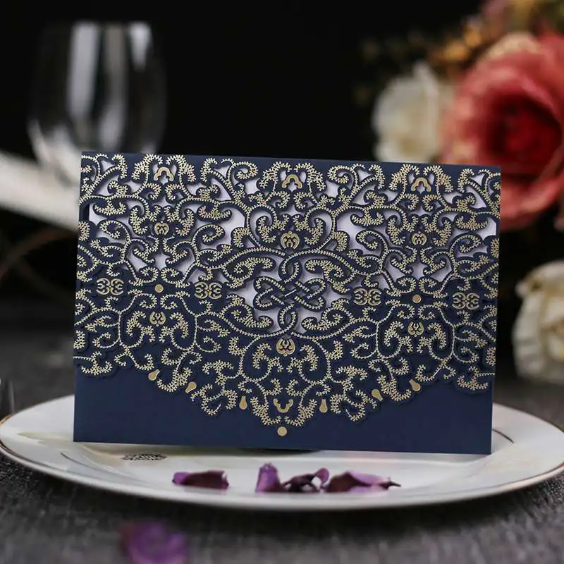 

Blue White Elegant Laser Cut Wedding Invitation Cards Greeting Card Customize Business With RSVP Cards Decor Party Supplies