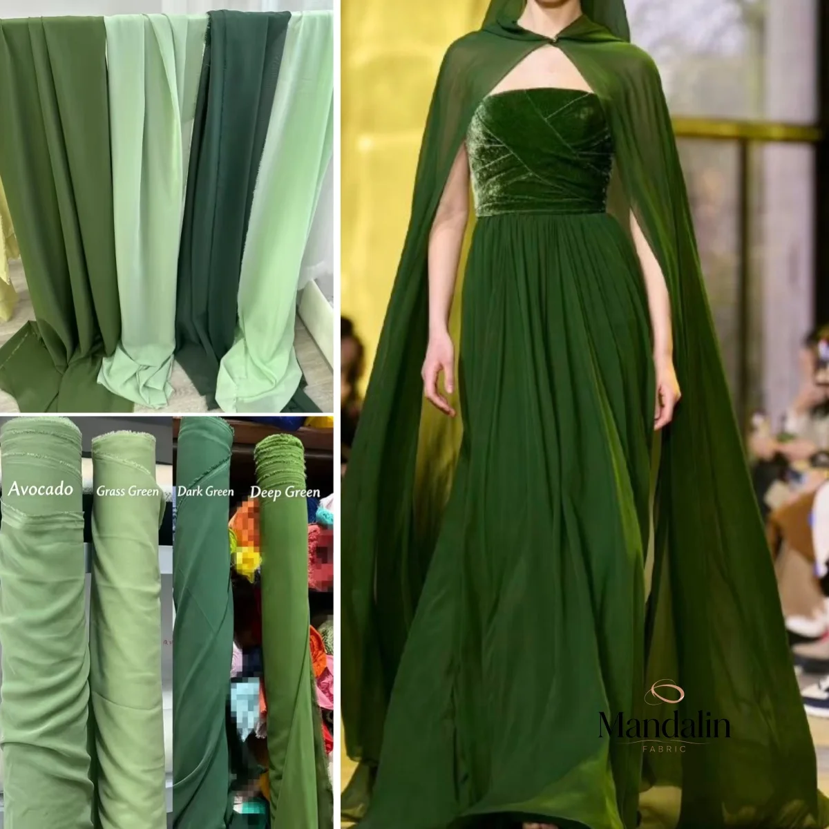 100D Chiffon Fabric Semi-Transparent Solid Green Flowy Chiffon Cloth for DIY Crafts Wedding Party Backdrop and Decorations