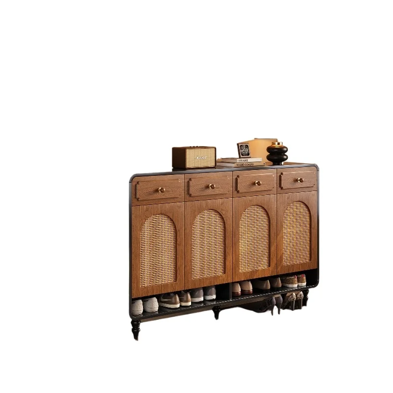 

Medieval rattan shoe cabinet storage cabinet integrated against the wall, solid wood entry, storage
