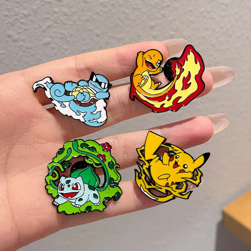

4 шт., набор эмалированных булавок с изображением Покемона и Сквиртла-металлическая брошь с героями мультфильмов аниме, значки для модных украшений